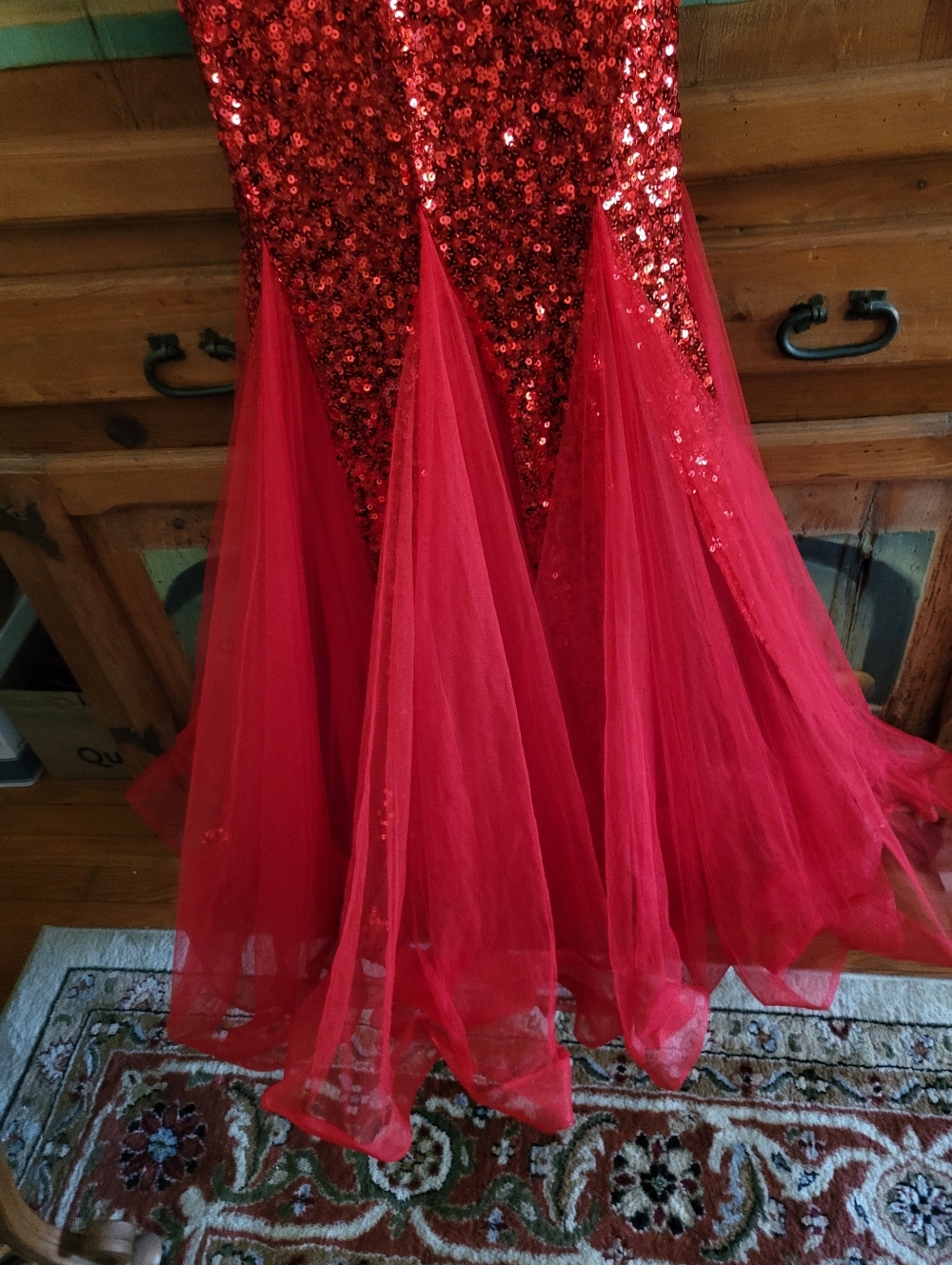 Faeriesty Red Sequin Mermaid Gown - Picture 5 of 9
